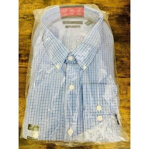 New! Tommy Hilfiger Flex Slim Stretch Blue White Plaid Sz XL 34/35 17-1/2